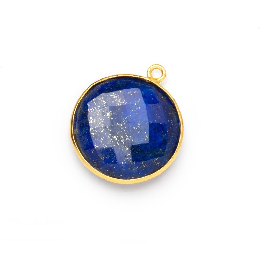 21mm Vermeil Bezel Lapis Lazuli Faceted Coin Pendant 1 piece - Beadsofcambay.com