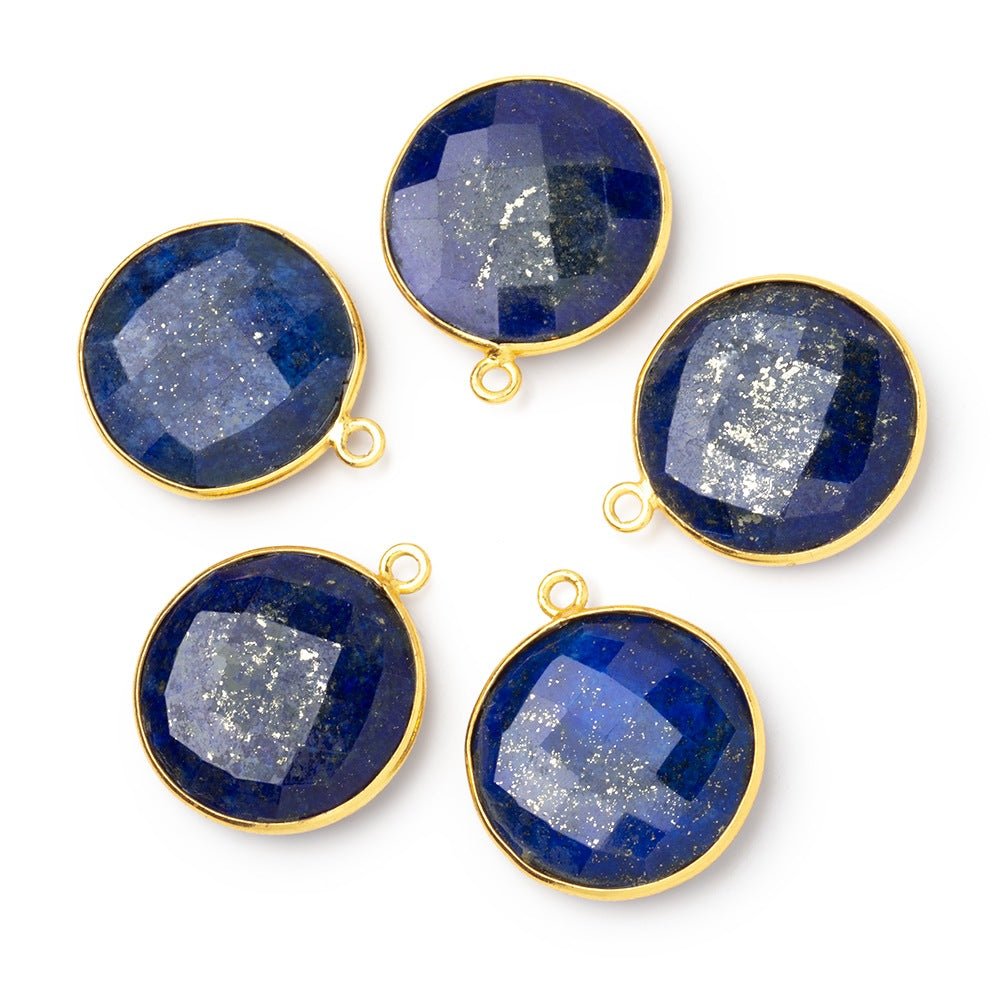 21mm Vermeil Bezel Lapis Lazuli Faceted Coin Pendant 1 piece - Beadsofcambay.com