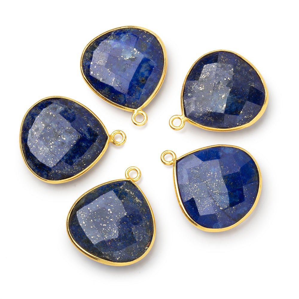 21mm Vermeil Bezel Lapis Lazuli Faceted Heart Pendant 1 piece - Beadsofcambay.com