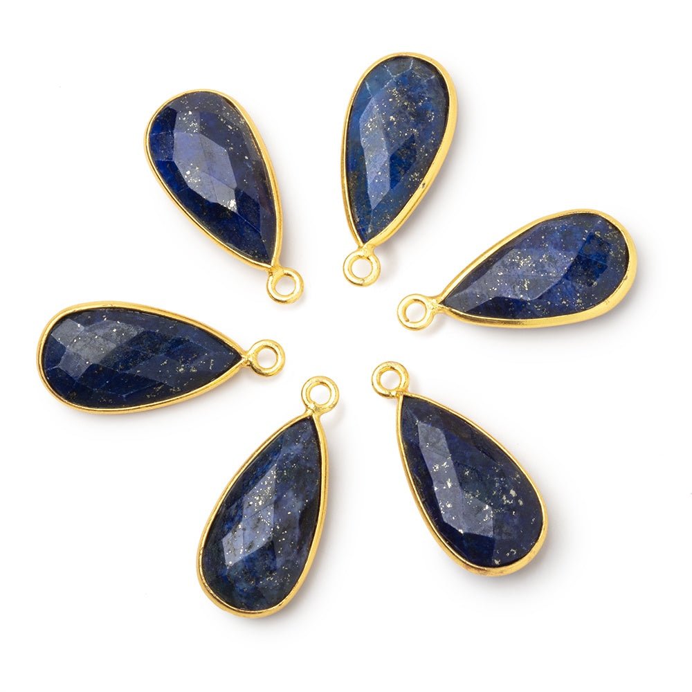 21x11mm Vermeil Bezel Lapis Lazuli Faceted Pear Pendant 1 piece - Beadsofcambay.com