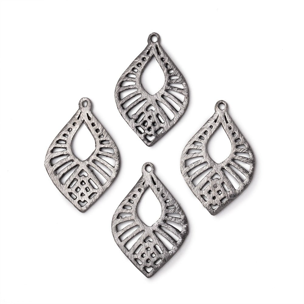 21x15.5mm Black Gold Plated Brushed Filigree Tear Drop Charm Set of 4 pieces - Beadsofcambay.com