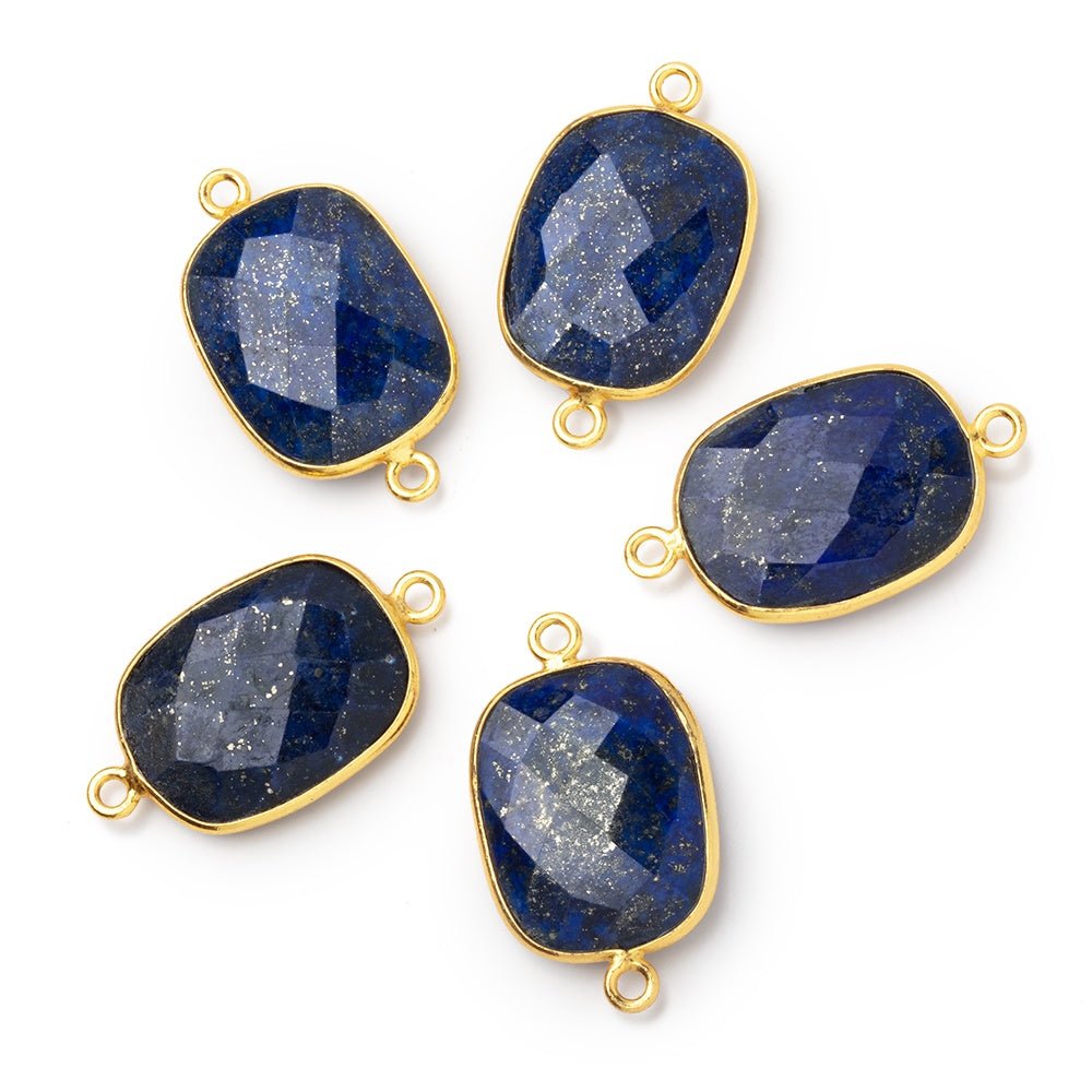 21x16mm Vermeil Bezel Lapis Lazuli Faceted Rectangle Connector 1 piece - Beadsofcambay.com