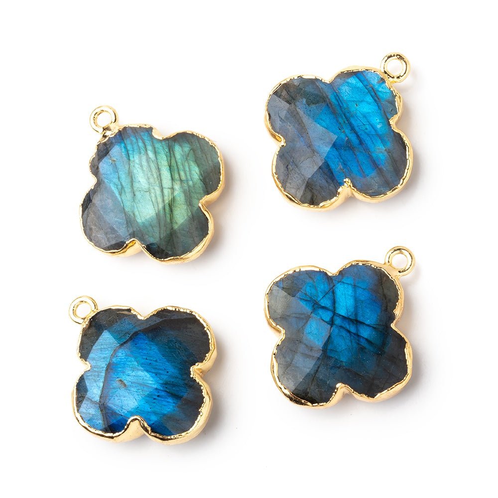 22mm Gold Leafed Labradorite Quatrefoil 1 Pendant - Blue Flash - Beadsofcambay.com