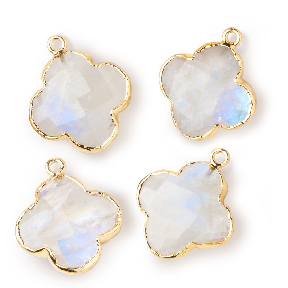 22mm Gold Leafed Rainbow Moonstone Quatrefoil 1 Pendant - Beadsofcambay.com