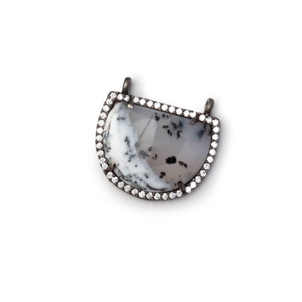 22x18mm Black Gold CZ Bezel Dendritic Opal Half Moon 1 Connector - Beadsofcambay.com