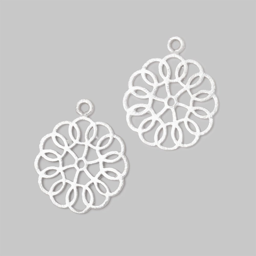 23.5mm Brushed Filigree Flower Charm Set of 2 pieces - Beadsofcambay.com