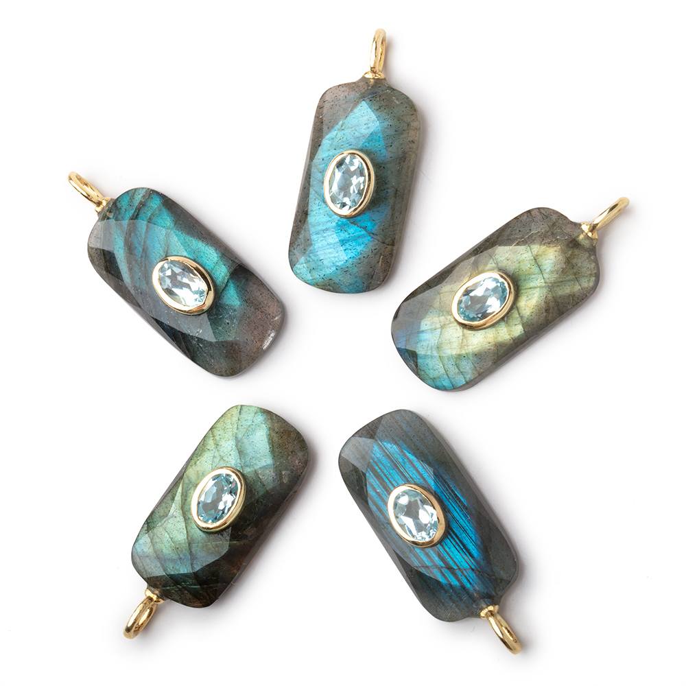 23x11.5mm Labradorite Faceted Rectangle with Bezeled Aqua Inlay 1 Pendant - Beadsofcambay.com