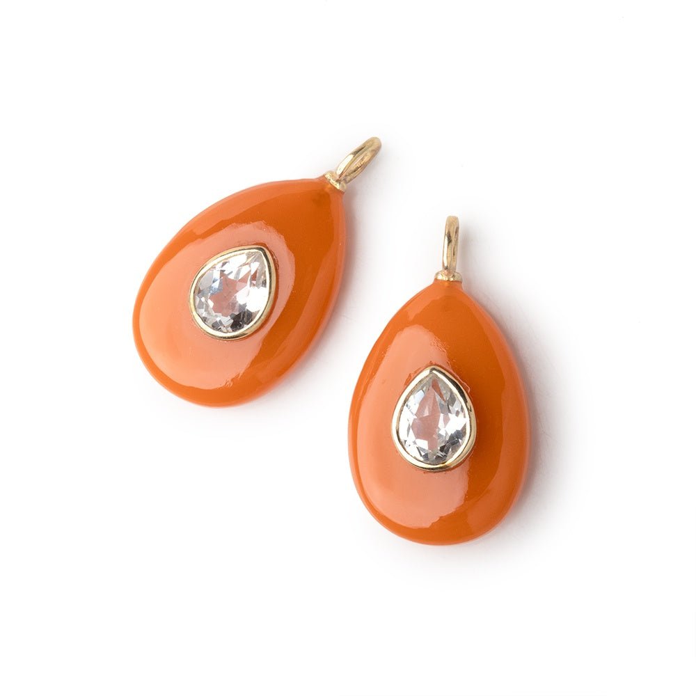 23x16mm Carnelian Pear with Bezeled White Topaz Inlay 1 Pendant - Beadsofcambay.com