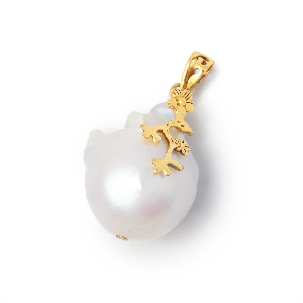 23x17mm Vermeil Capped White Ultra Baroque Pearl 1 Pendant - Beadsofcambay.com