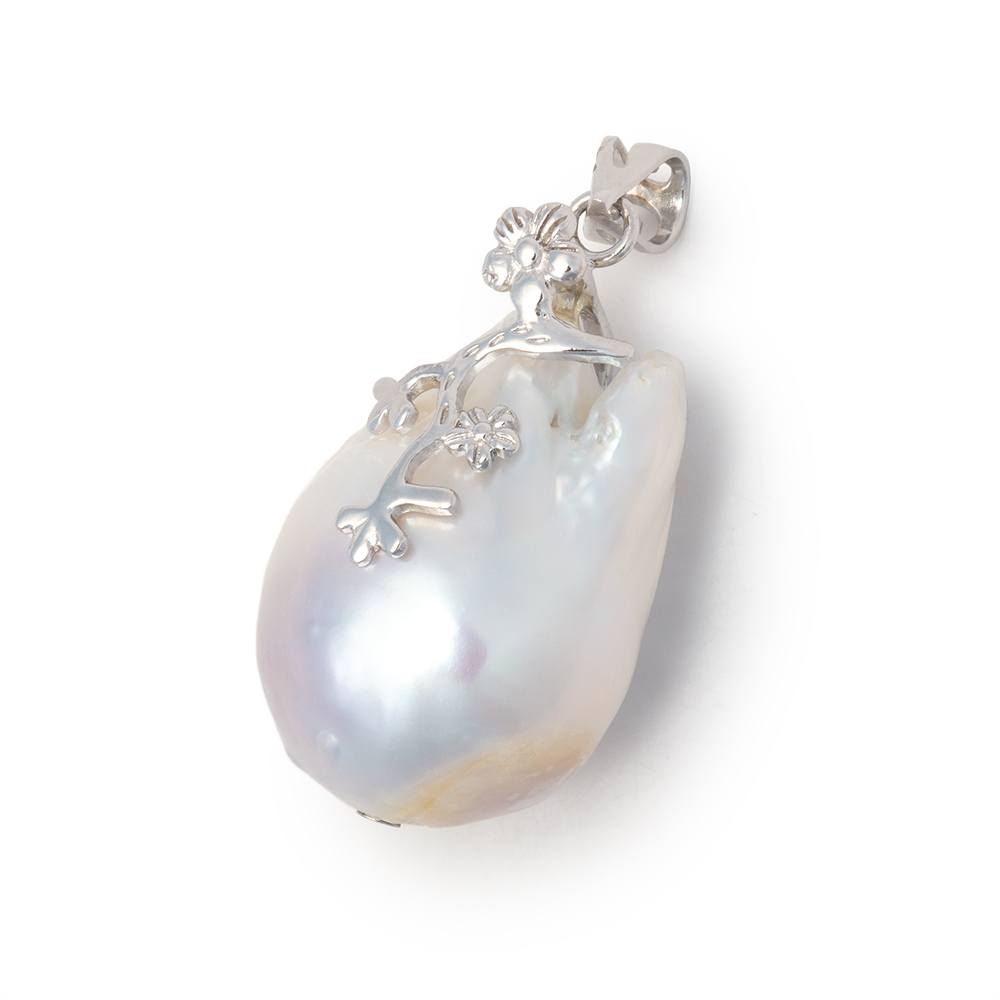 24x16mm .925 Silver Capped White Ultra Baroque Pearl 1 Pendant - Beadsofcambay.com