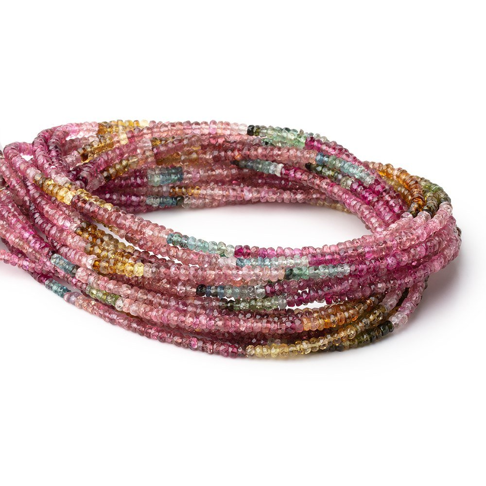 2.5 - 3mm Multi Color Tourmaline Faceted Rondelle 17.5 inch 275 Beads - Beadsofcambay.com