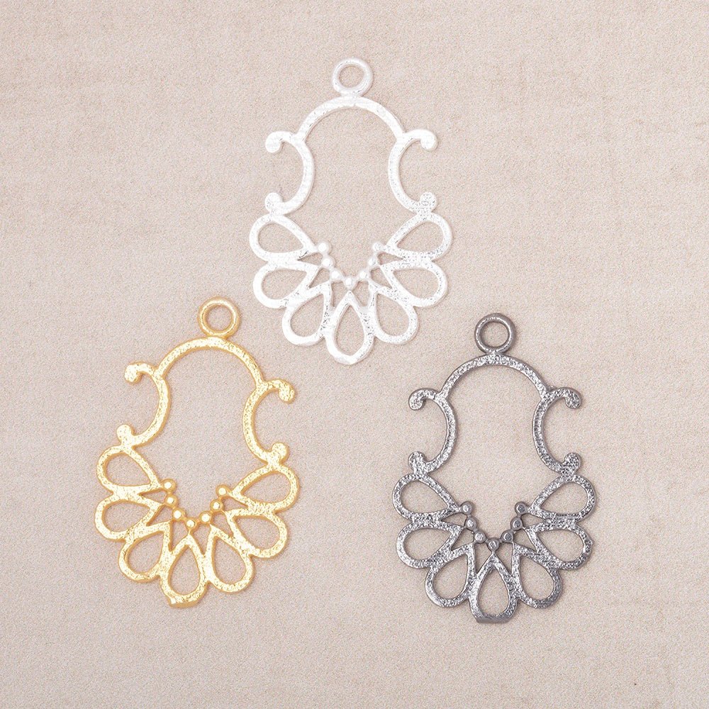 25x19mm Brushed Filigree Charm Set of 4 pieces - Beadsofcambay.com