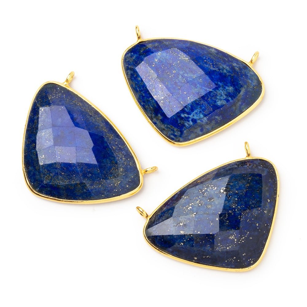 25x35mm Vermeil Bezel Lapis Lazuli Cleftless Heart Connector 1 piece - Beadsofcambay.com