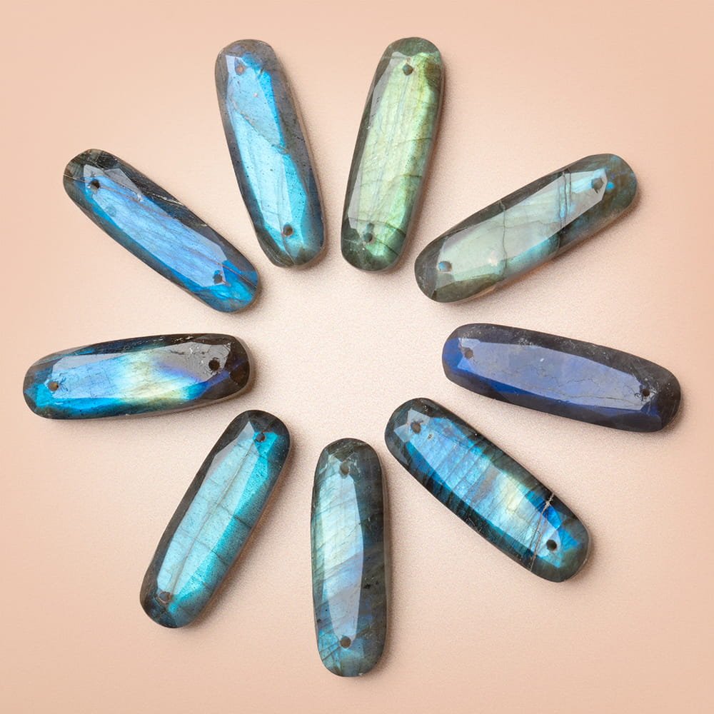 25x8mm Labradorite Double Drilled Oval Connector 1 piece - Beadsofcambay.com