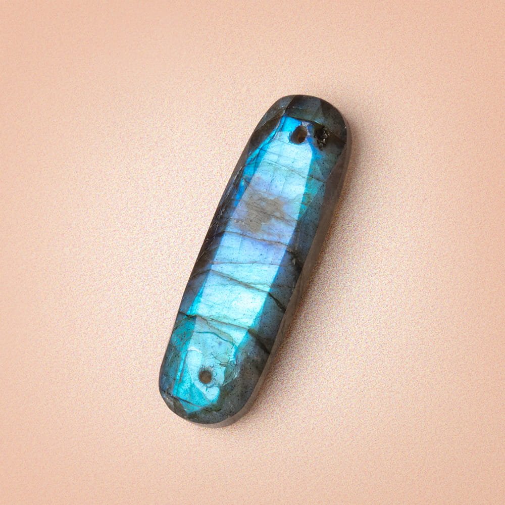 25x8mm Labradorite Double Drilled Oval Connector 1 piece - Beadsofcambay.com