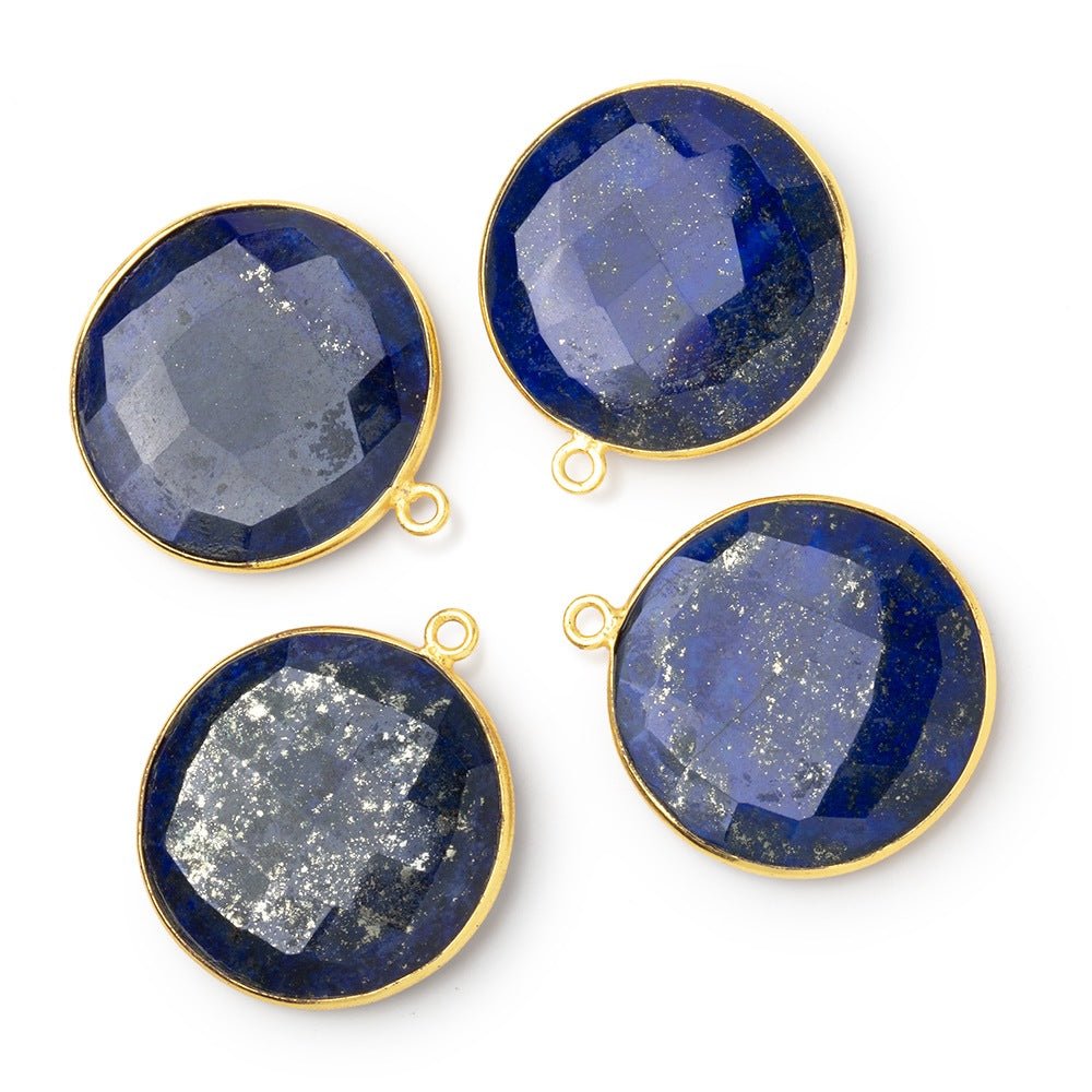 26mm Vermeil Bezel Lapis Lazuli Faceted Coin Pendant 1 piece - Beadsofcambay.com