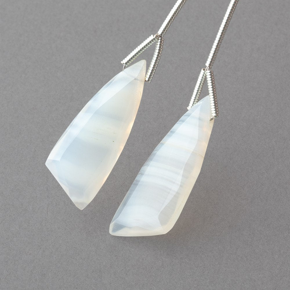 26x10mm White Banded Agate Fancy Shape Briolette Set of 2 Focals - Beadsofcambay.com