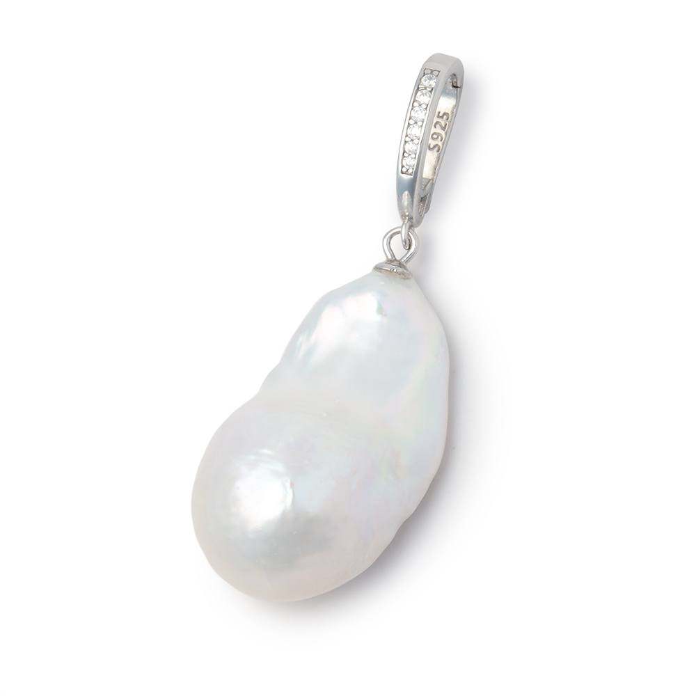 27x15mm White Ultra Baroque Pearl with Sterling Silver CZ Bail 1 Pendant AAA - Beadsofcambay.com