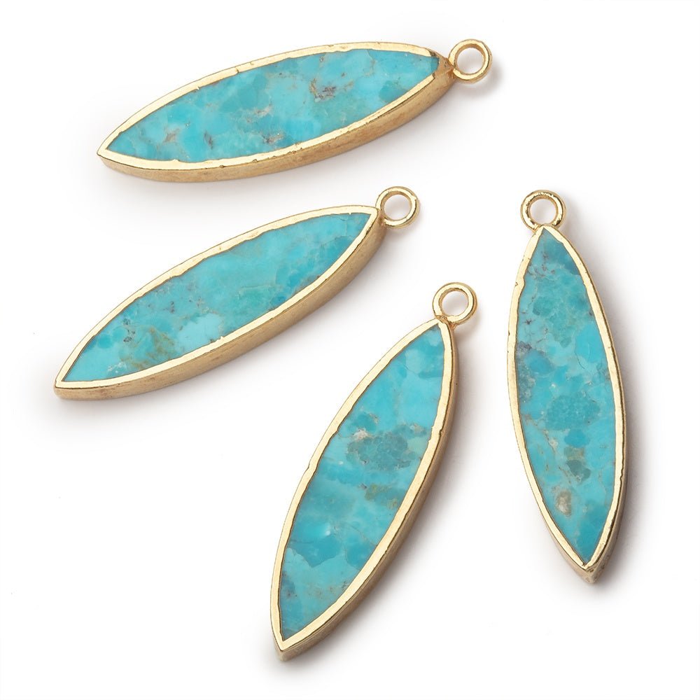 28 - 30mm Gold Leafed Turquoise Howlite Marquise Focal 1 Pendant - Beadsofcambay.com