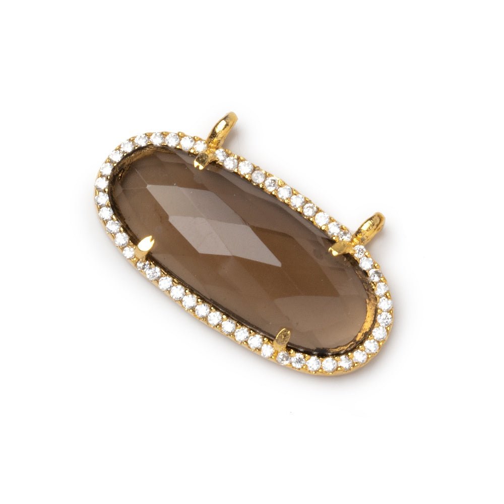 28x14mm Vermeil CZ Bezel Smoky Hydro Quartz Faceted Oval Connector 1 Focal - Beadsofcambay.com