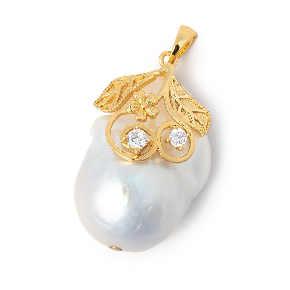 28x17mm Vermeil Capped White Ultra Baroque Pearl 1 Pendant - Beadsofcambay.com