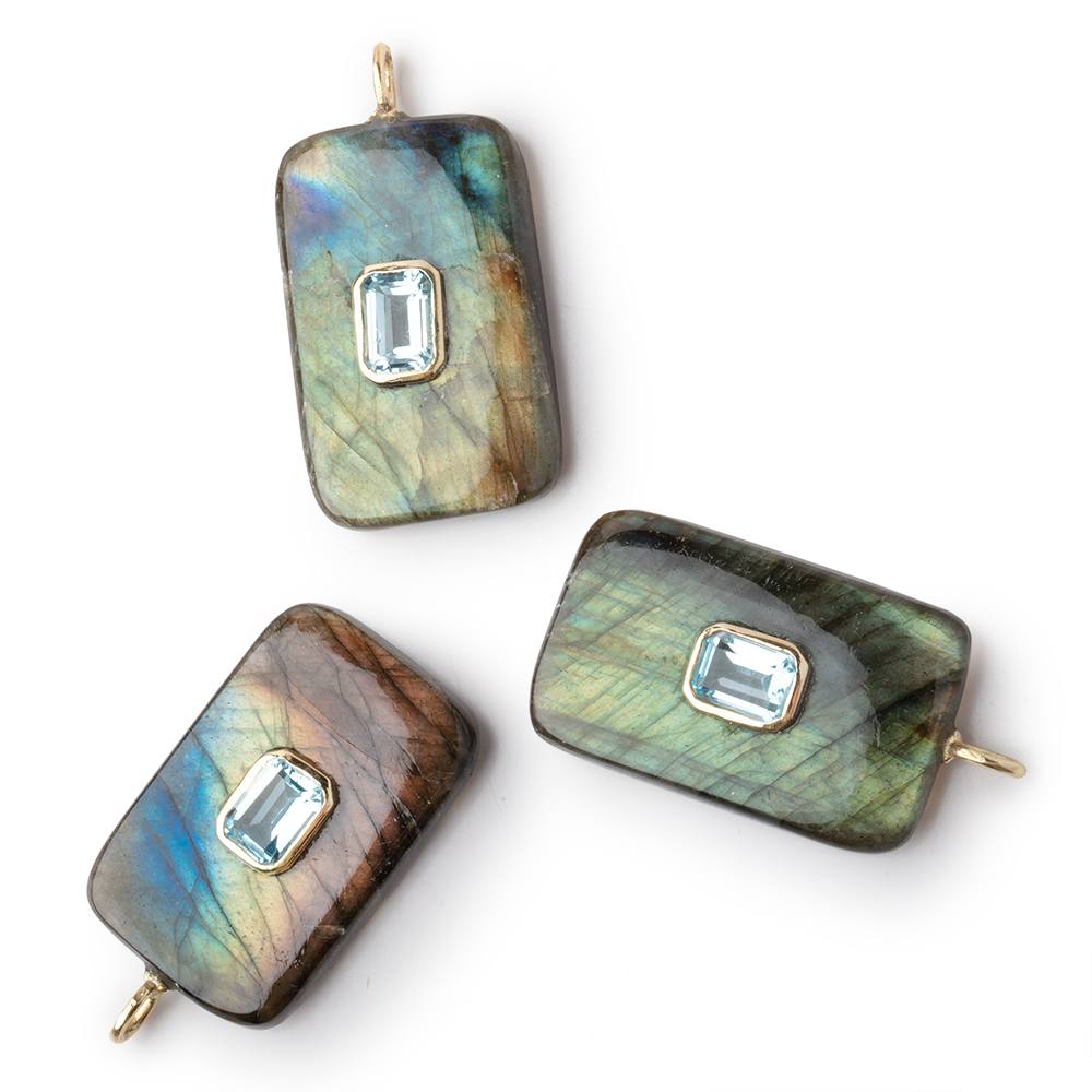 28x18mm Labradorite Rectangle with Bezeled Aqua Inlay 1 Pendant - Beadsofcambay.com