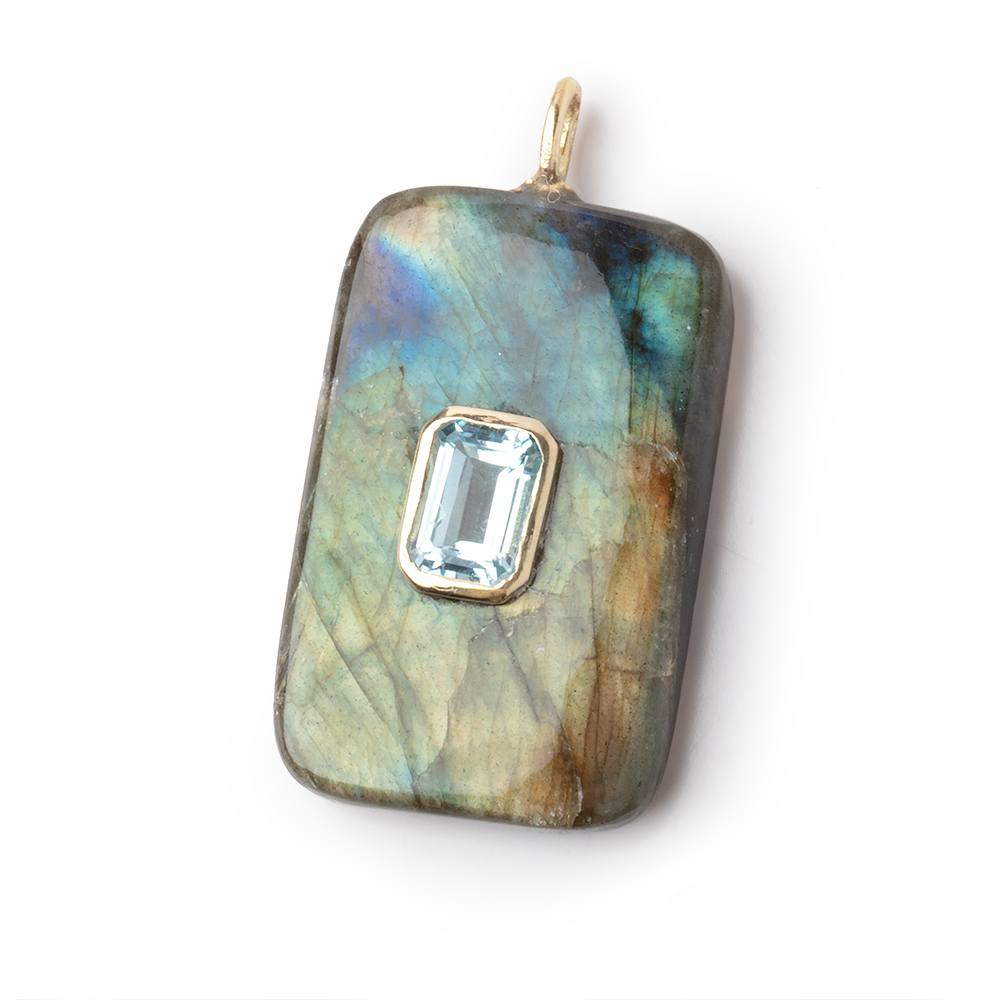 28x18mm Labradorite Rectangle with Bezeled Aqua Inlay 1 Pendant - Beadsofcambay.com