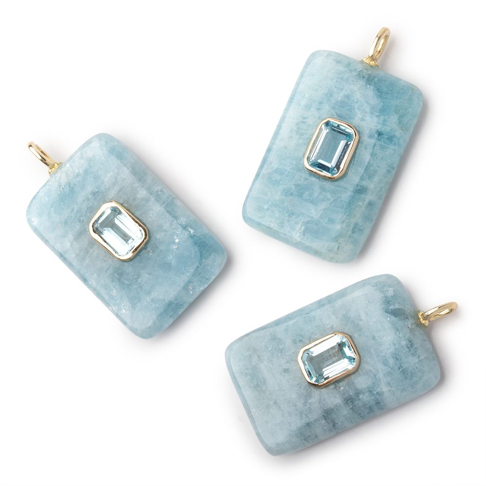 28x18mm Milky Aquamarine Rectangle with Bezeled Aqua Inlay 1 Pendant - Beadsofcambay.com