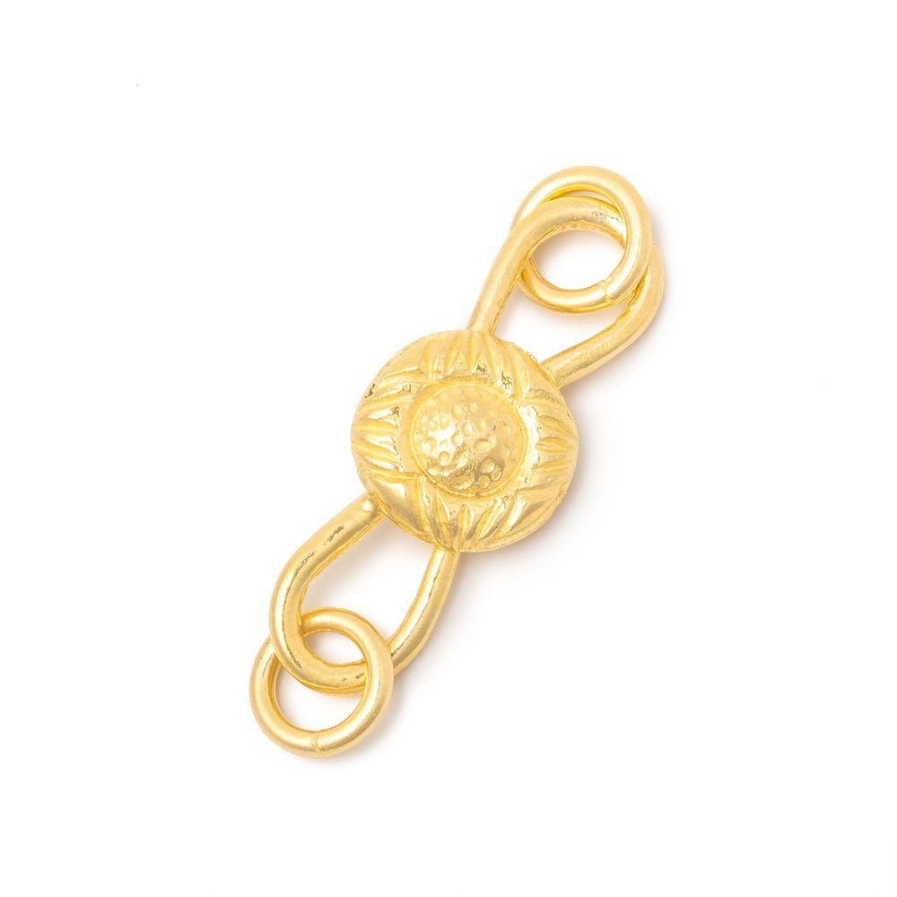 28x7mm Vermeil S Hook with Floral Button 1 piece - Beadsofcambay.com