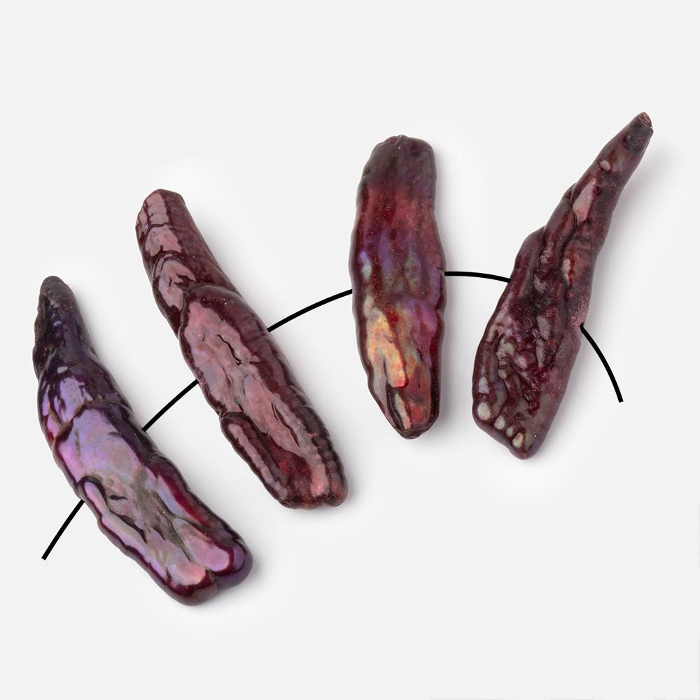 29 - 35mm Burgundy Side Drilled Biwa Focals Set of 4 pieces - Beadsofcambay.com