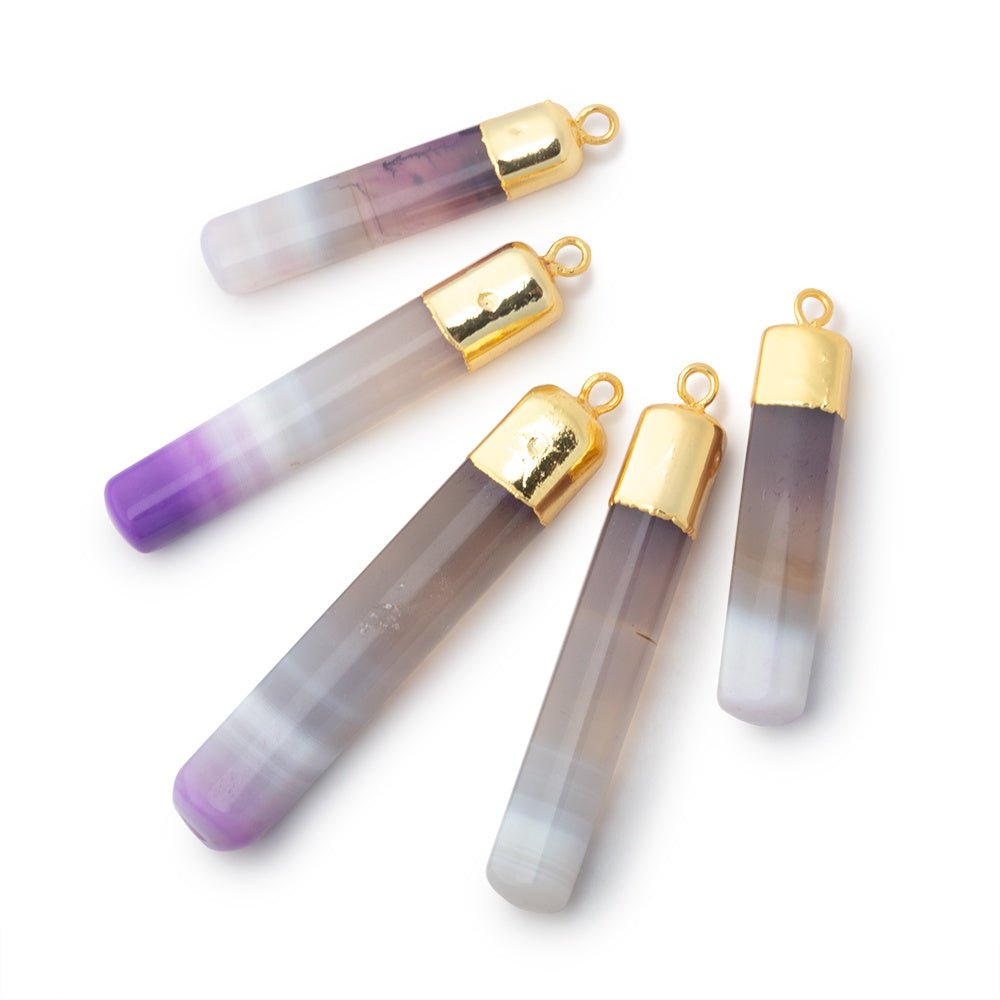 29 - 39mm Gold Leaf Banded Purple Agate Square Tube 1 Pendant - Beadsofcambay.com