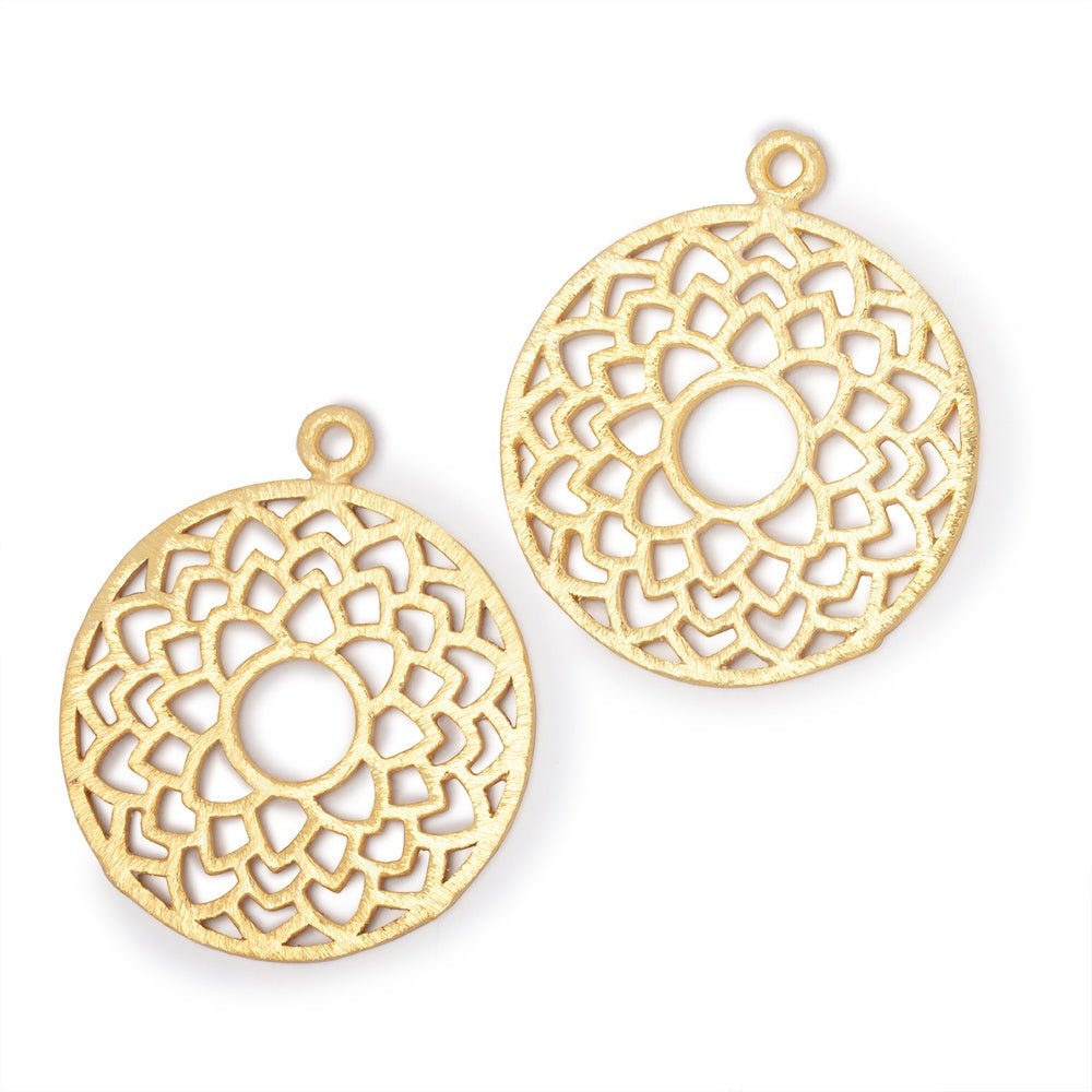 29.5mm Brushed Filigree Coin Charm Set of 2 pieces - Beadsofcambay.com