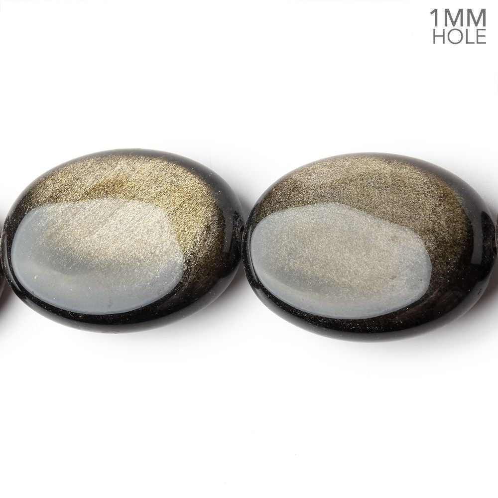 29.5x21.5mm Golden Sheen Obsidian Plain Oval 16 inch 13 Beads 1mm Hole - Beadsofcambay.com