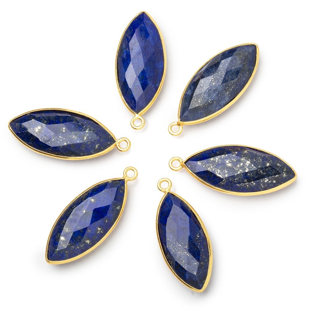 29x13mm Vermeil Bezel Lapis Lazuli Faceted Marquise Pendant 1 piece - Beadsofcambay.com