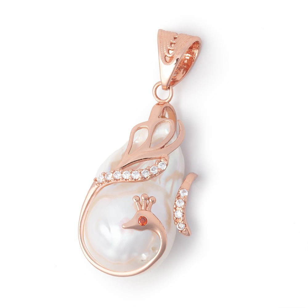 29x16mm Rose Gold Capped White Ultra Baroque Pearl Pendant 1 focal - Beadsofcambay.com