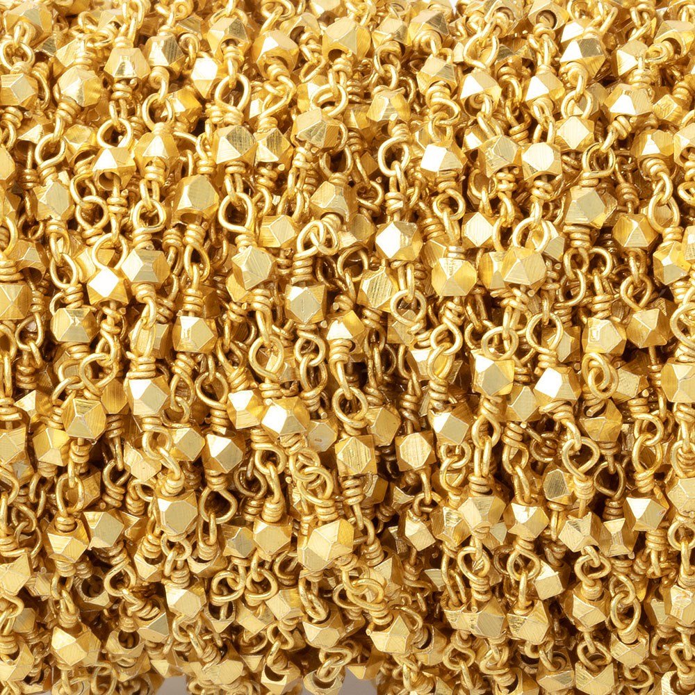 2mm 22kt Gold plated Copper Faceted Nuggets on Gold plated Chain - Beadsofcambay.com