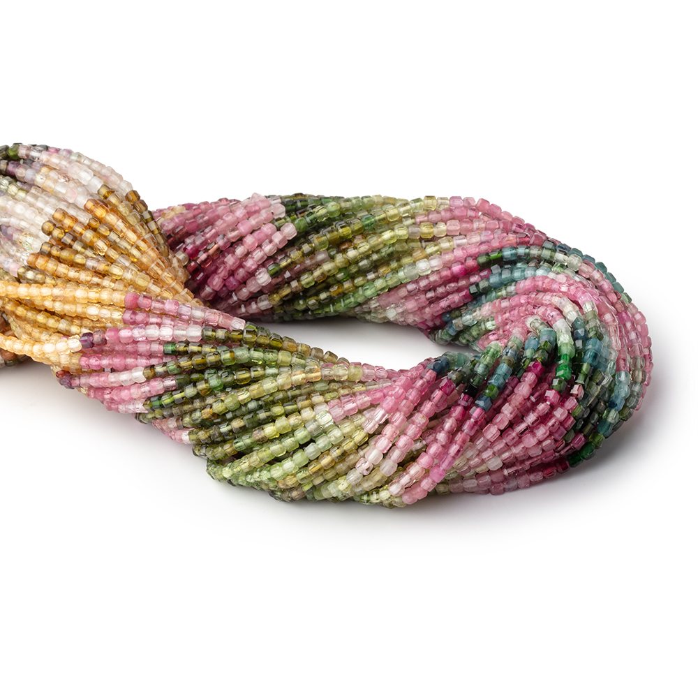 2mm Multi Color Tourmaline Micro Faceted Cube 12.5 inch 136 Beads - Beadsofcambay.com