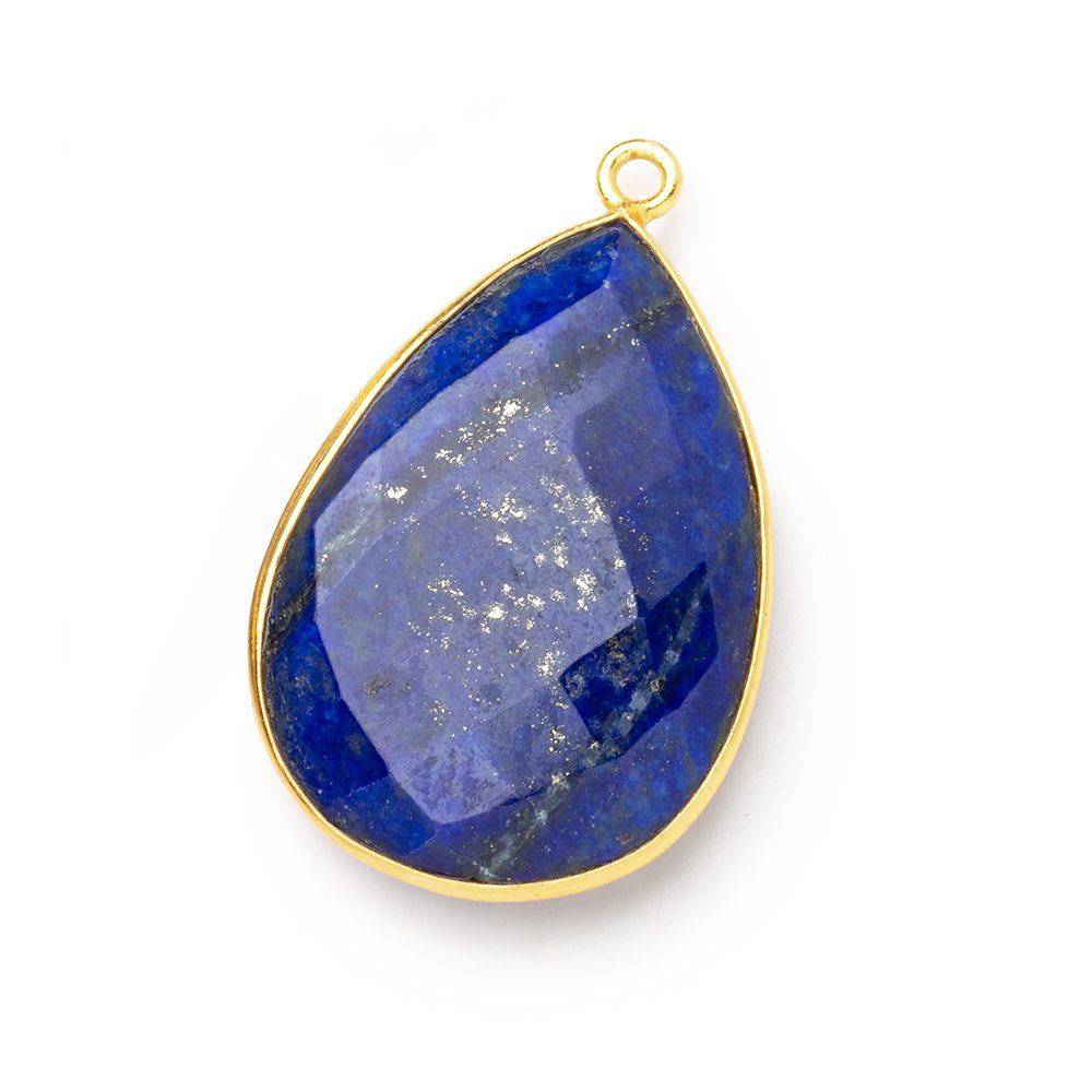 30x21mm Vermeil Bezel Lapis Lazuli Faceted Pear Pendant 1 piece - Beadsofcambay.com