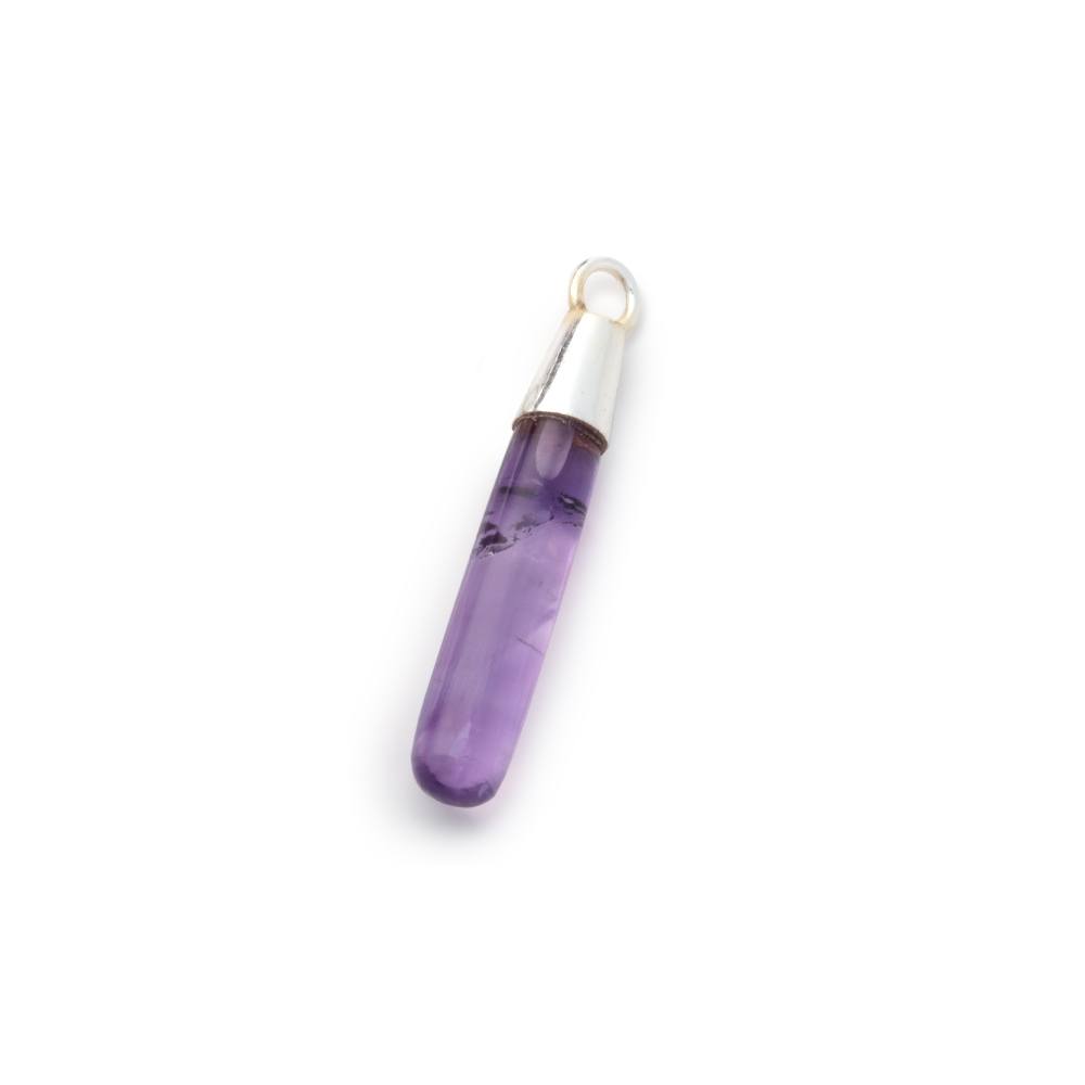 30x5.5mm Sterling Silver Capped Amethyst Plain Tear Drop Pendant 1 piece - Beadsofcambay.com
