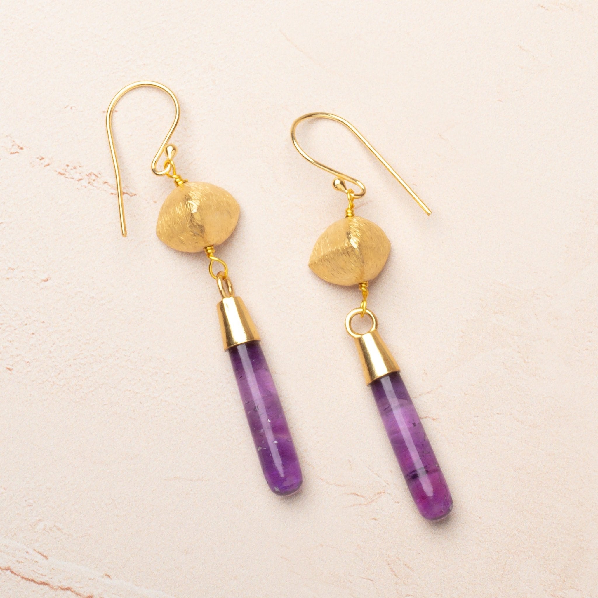 30x5.5mm Vermeil Capped Amethyst Plain Tear Drop Pendant 1 piece - Beadsofcambay.com