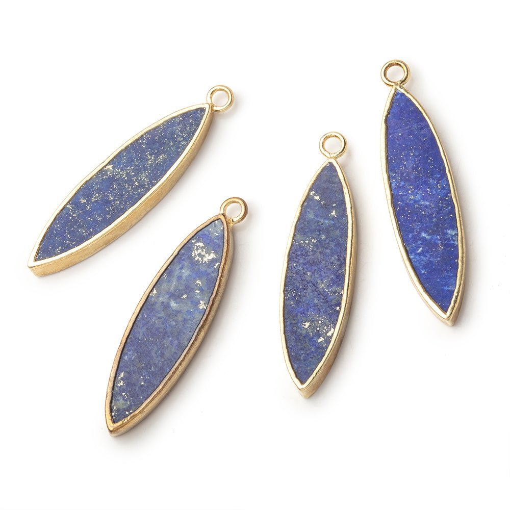 30x8mm Gold Leafed Lapis Lazuli Marquise Focal Pendant 1 piece - Beadsofcambay.com