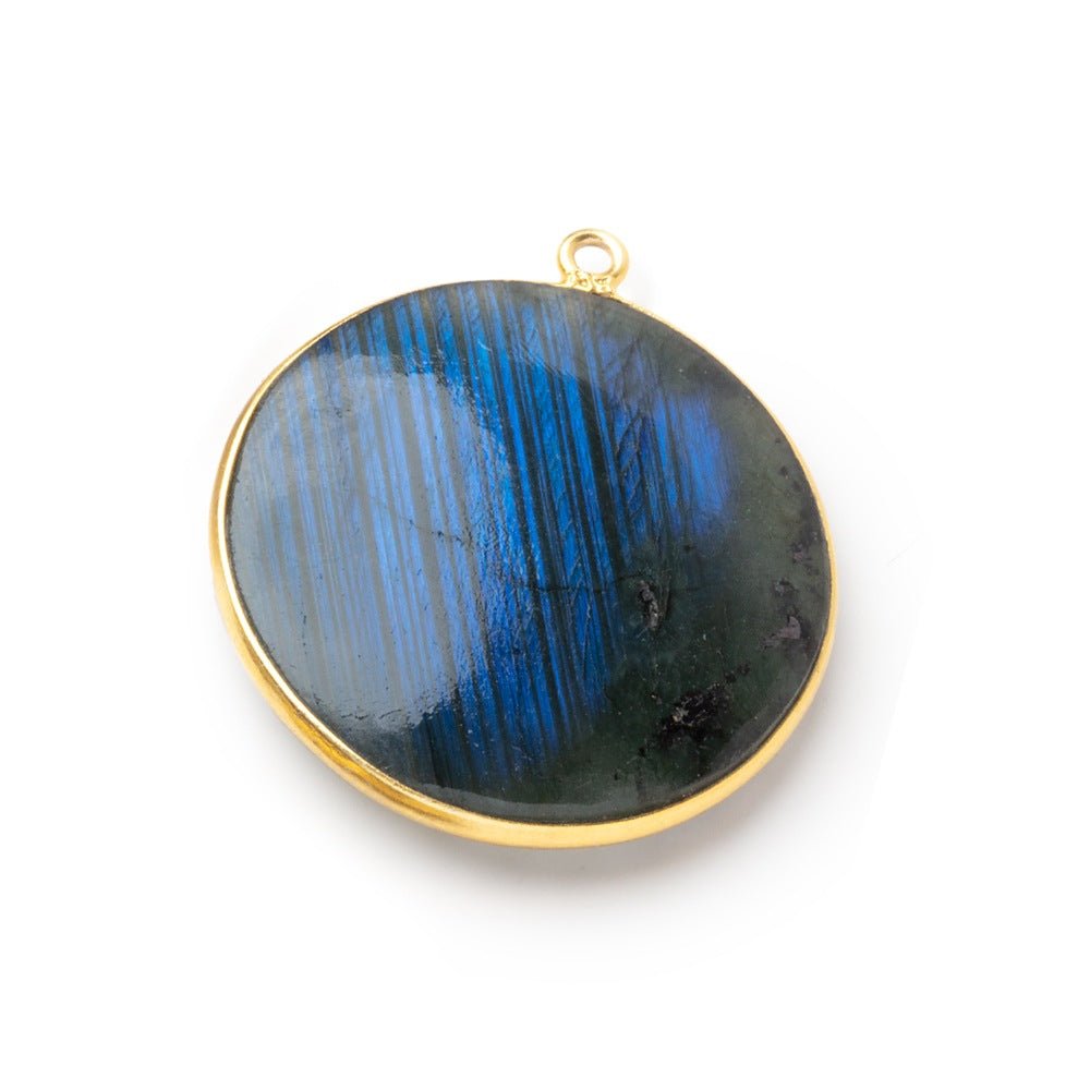 31.5mm Vermeil Bezel Labradorite Plain Coin Pendant Focal 1 piece - Beadsofcambay.com