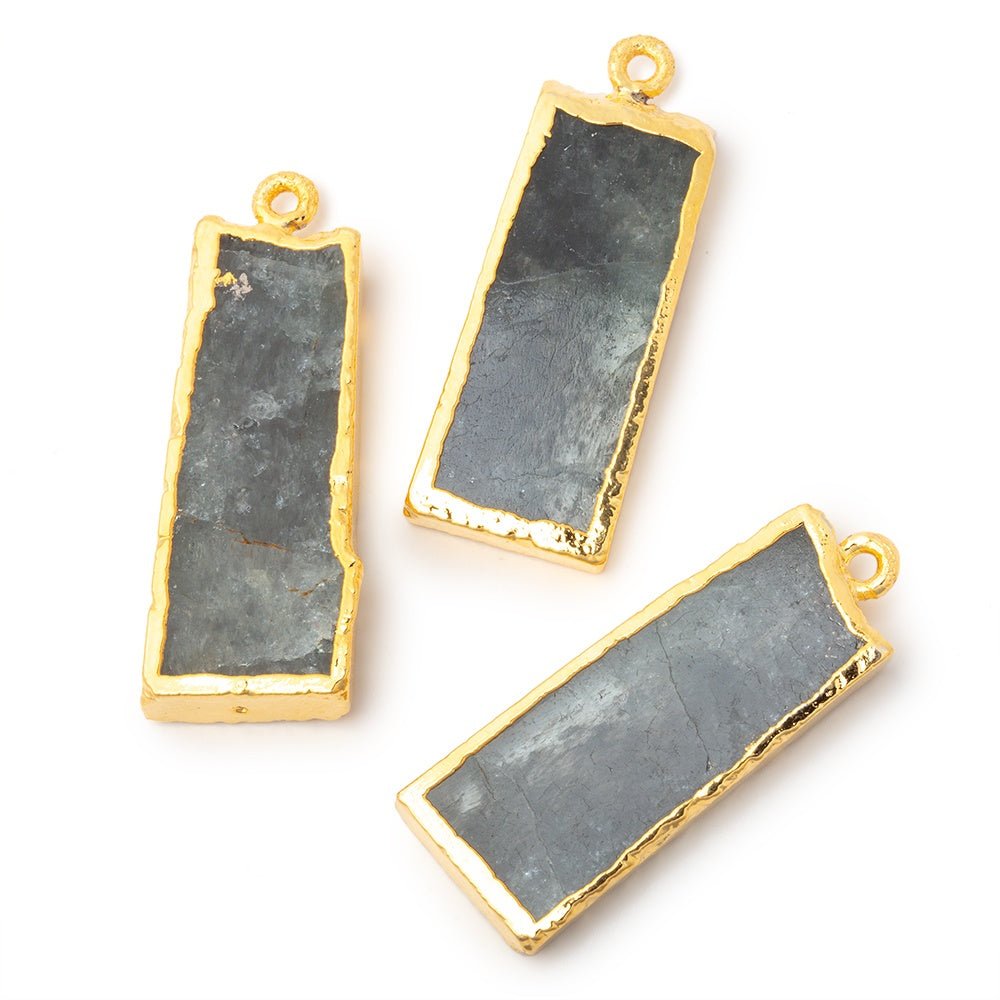 31x13mm Gold Leafed Moss Aquamarine Slice Pendant Focal 1 piece - Beadsofcambay.com