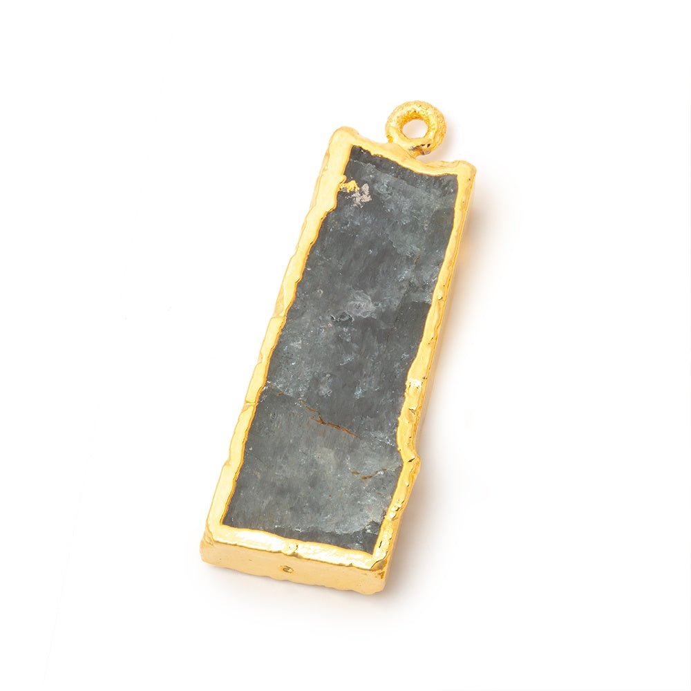 31x13mm Gold Leafed Moss Aquamarine Slice Pendant Focal 1 piece - Beadsofcambay.com