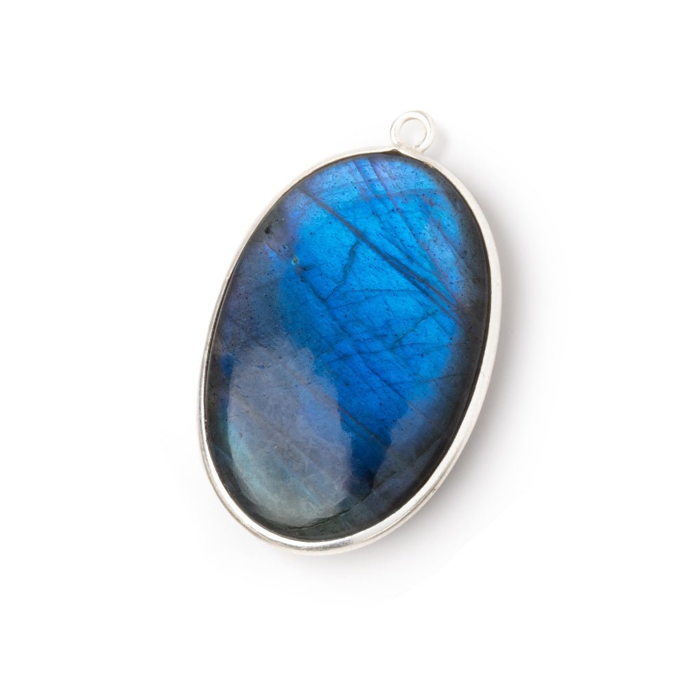 31x22mm Sterling Silver Bezel Labradorite Plain Oval Pendant 1 Focal - Beadsofcambay.com