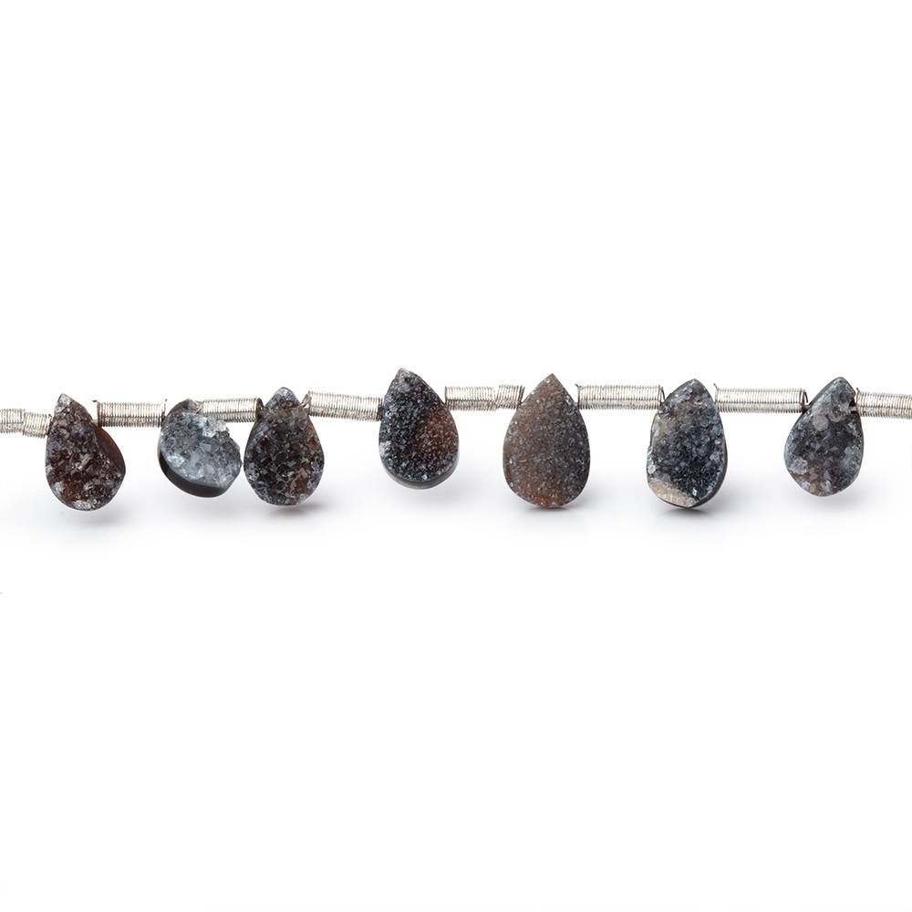 5x4-8x5mm Black Drusy Agate Pear Beads 7.5 inch 23 pieces - BeadsofCambay.com