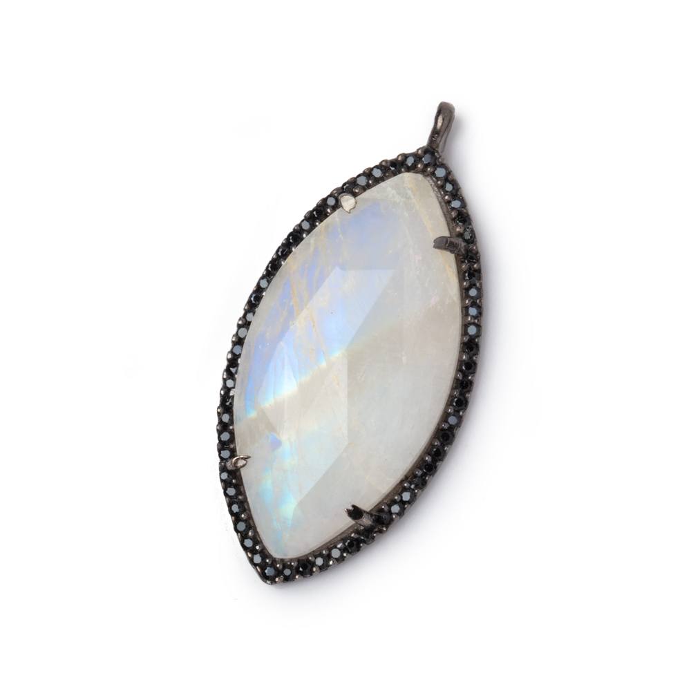 32x17mm Black Gold CZ Bezel Rainbow Moonstone Marquise Pendant 1 Focal - Beadsofcambay.com