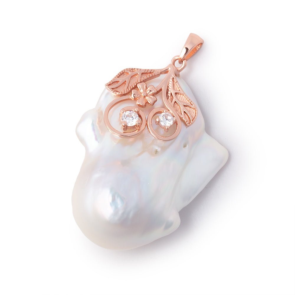 32x28mm Rose Gold Capped White Ultra Baroque Pearl Pendant 1 focal - Beadsofcambay.com