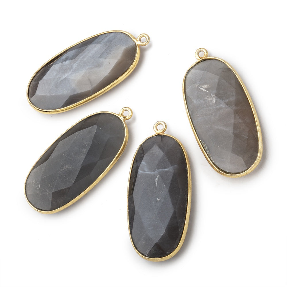 34x16mm Vermeil Bezeled Platinum Grey Moonstone faceted Oval Pendant 1 piece - BeadsofCambay.com