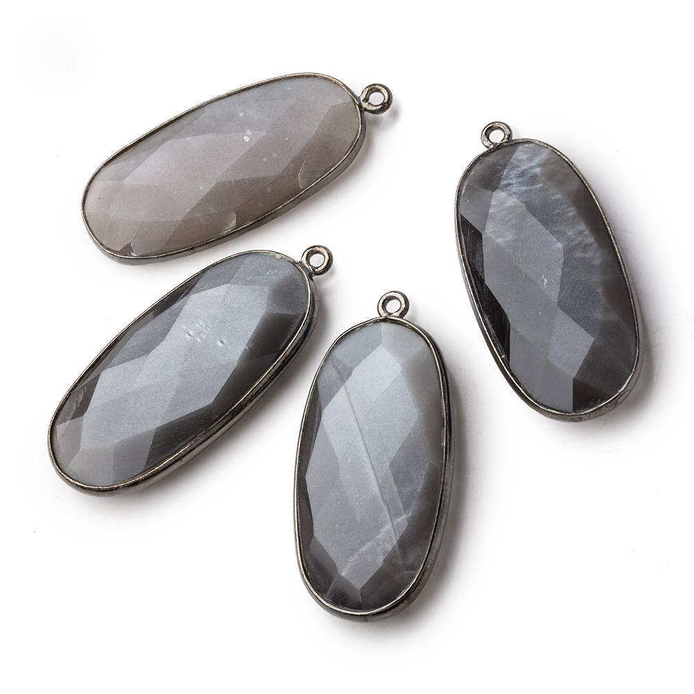 34x16mm Black Gold .925 Bezel Platinum Grey Moonstone faceted Oval Pendant 1 piece - BeadsofCambay.com